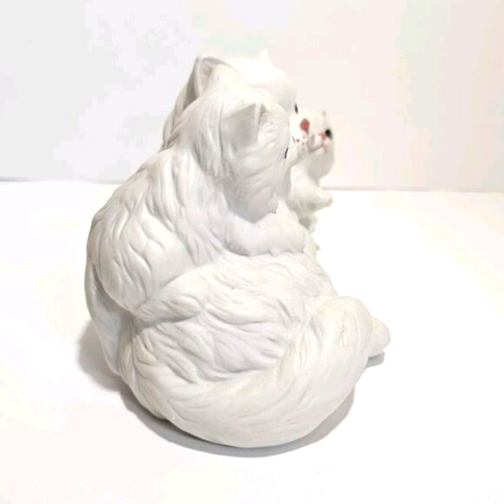 Vintage Homco Mother Cat Two Kittens White Longhair Porcelain Figurine #1412 - Picture 3 of 10